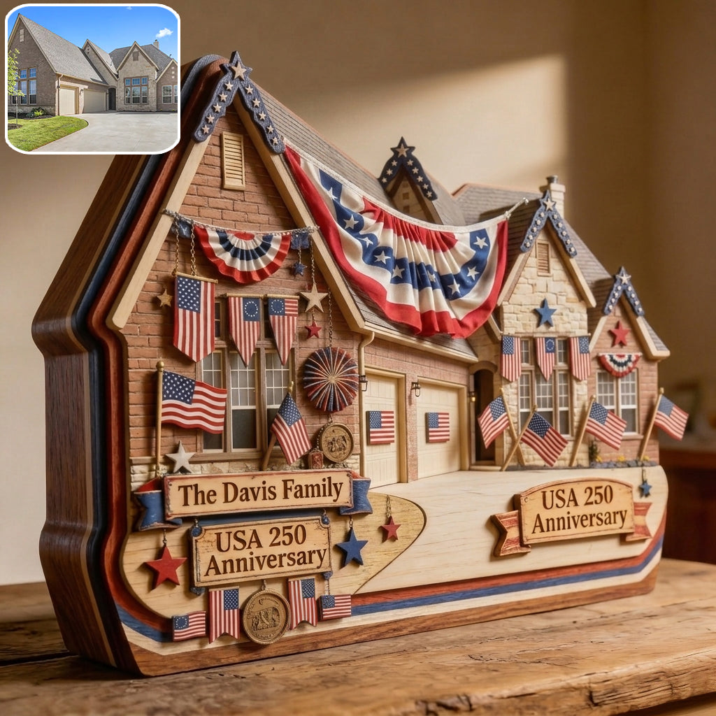 Plaque en Bois Personnalisée - Anniversaire de la Maison Américaine 250