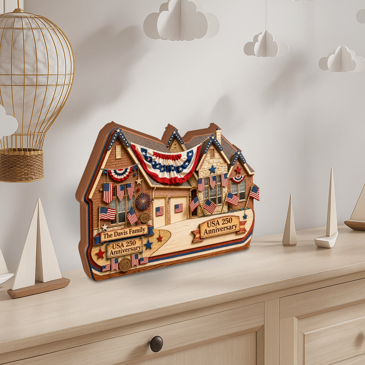 Plaque en Bois Personnalisée - Anniversaire de la Maison Américaine 250