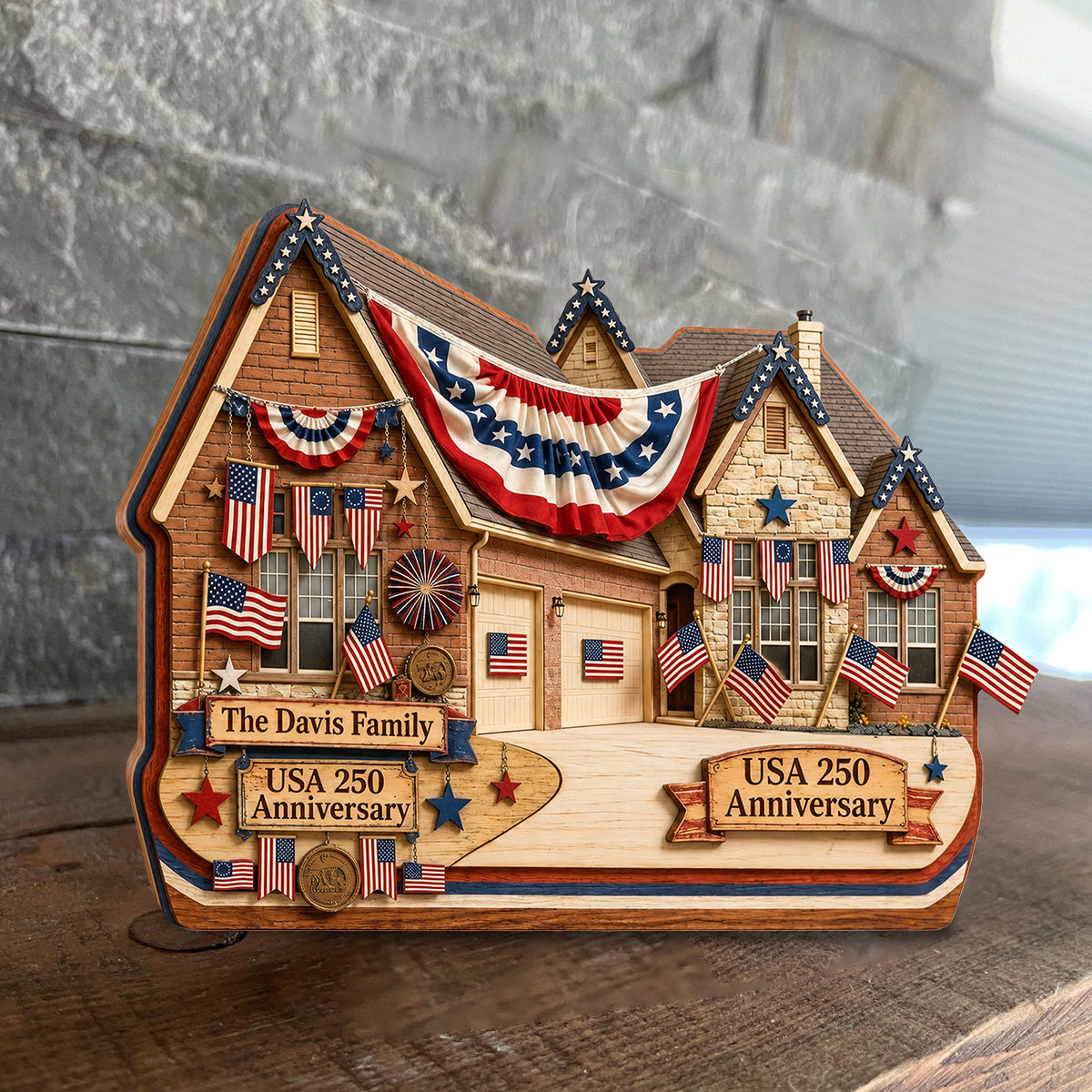 Plaque en Bois Personnalisée - Anniversaire de la Maison Américaine 250