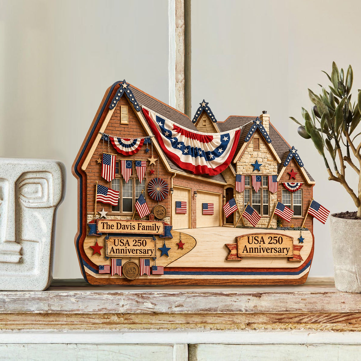 Plaque en Bois Personnalisée - Anniversaire de la Maison Américaine 250