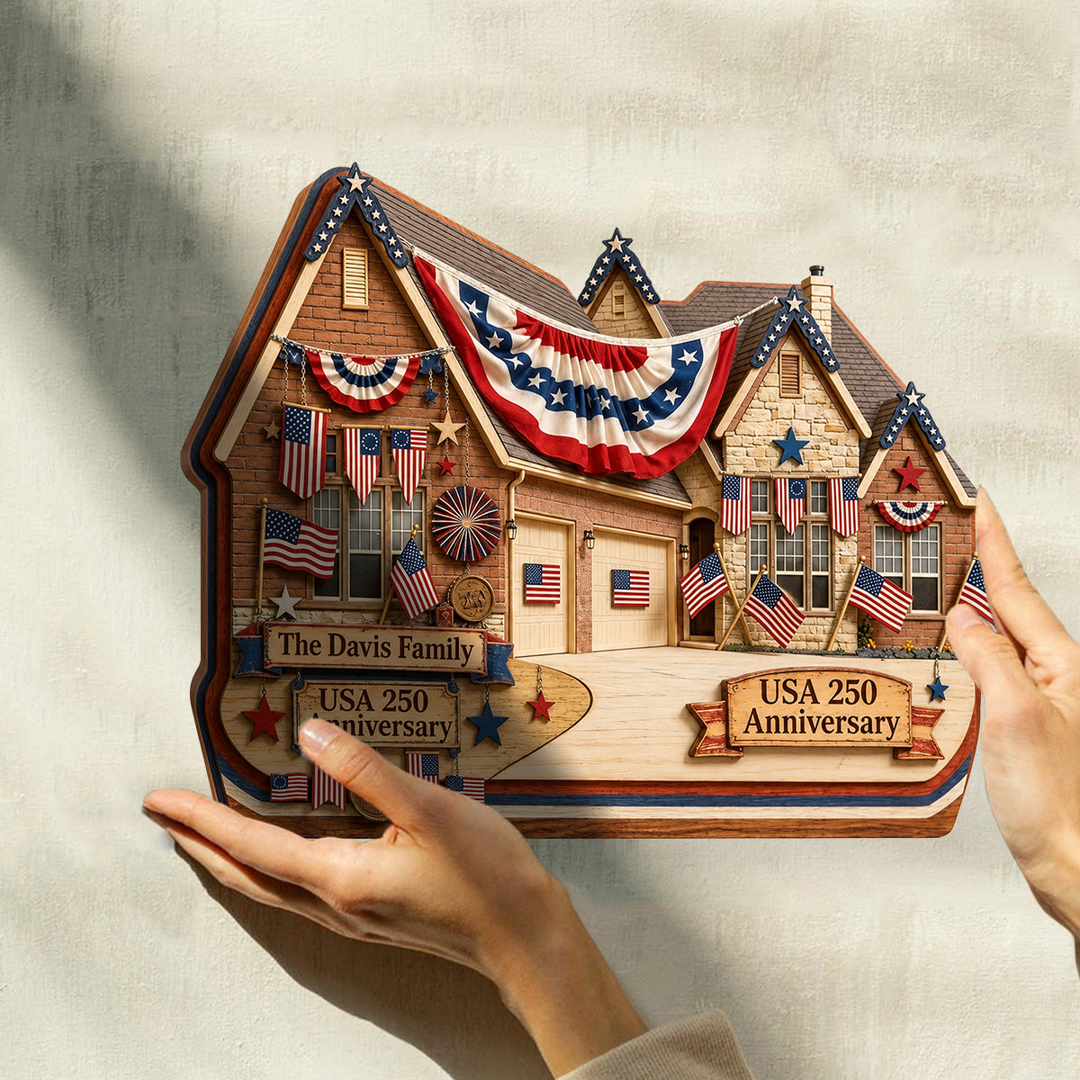 Plaque en Bois Personnalisée - Anniversaire de la Maison Américaine 250