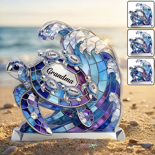 Cadeau Personnalisé pour Maman et Mamie - Plaque Acrylique Tortue Personnalisée pour la Fête des Mères