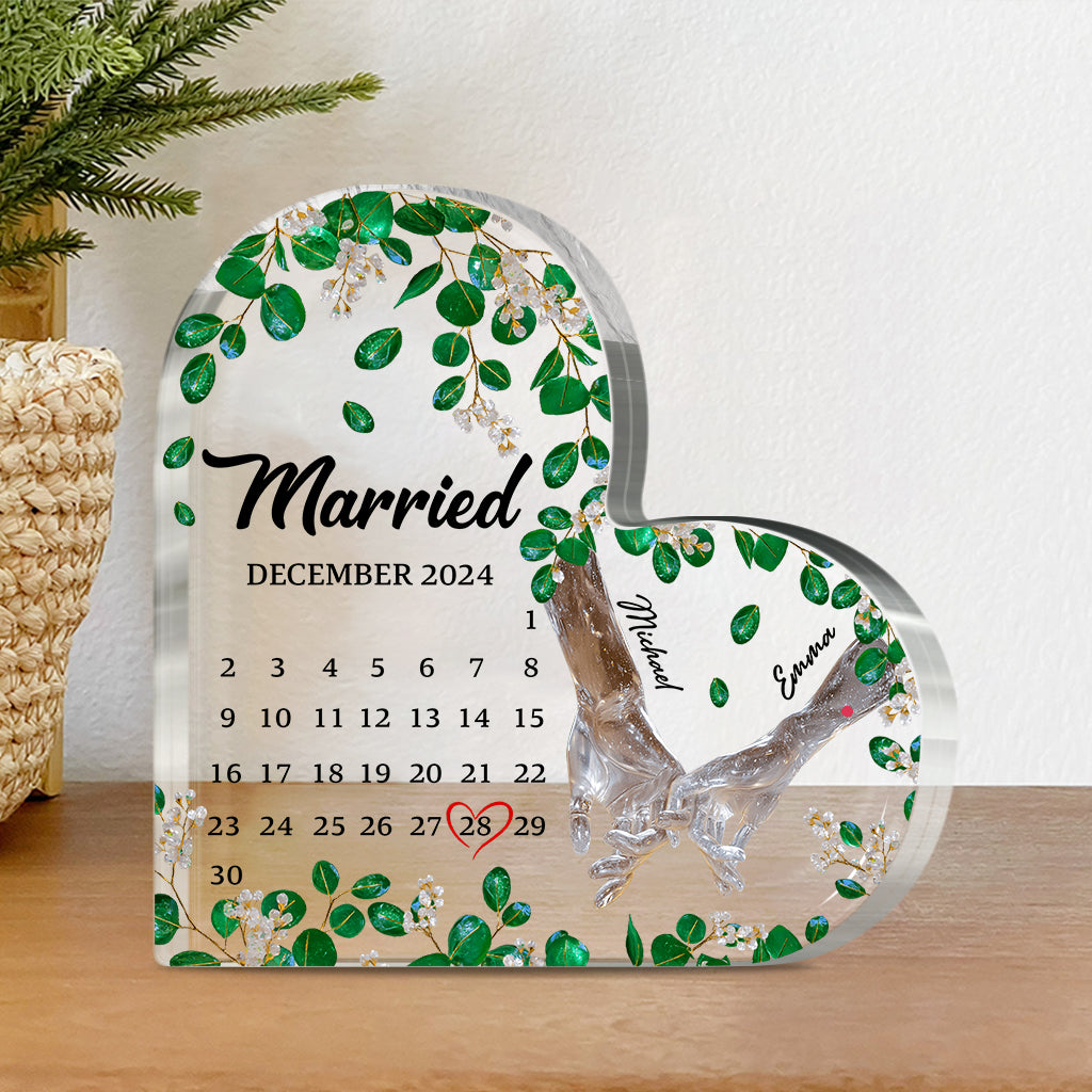 Calendrier de couple marié - Plaque acrylique personnalisée pour mari et femme