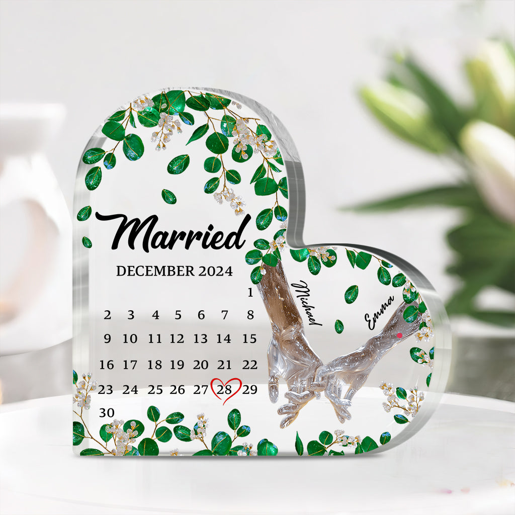 Calendrier de couple marié - Plaque acrylique personnalisée pour mari et femme