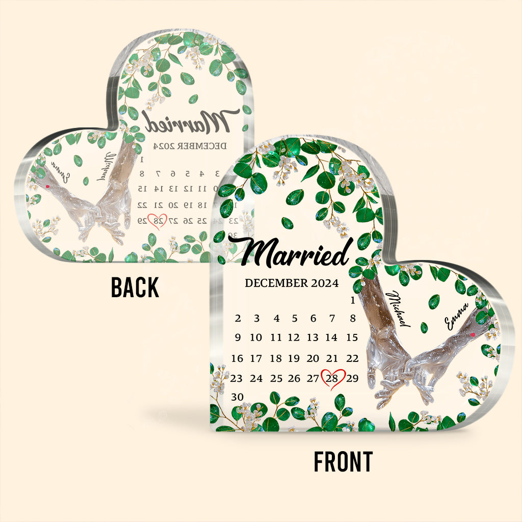 Calendrier de couple marié - Plaque acrylique personnalisée pour mari et femme