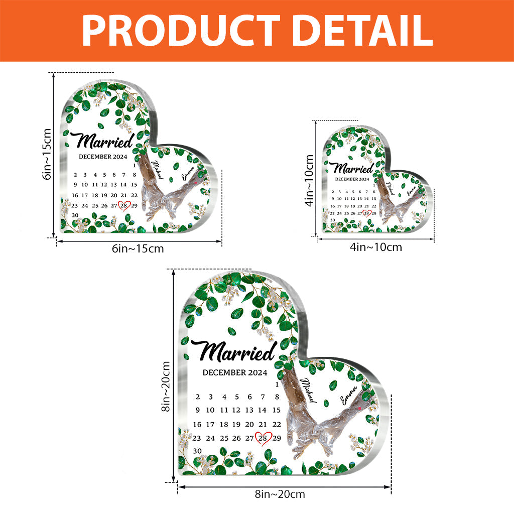 Calendrier de couple marié - Plaque acrylique personnalisée pour mari et femme