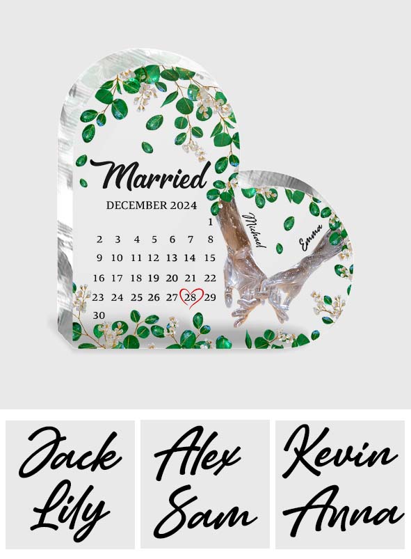 Calendrier de couple marié - Plaque acrylique personnalisée pour mari et femme
