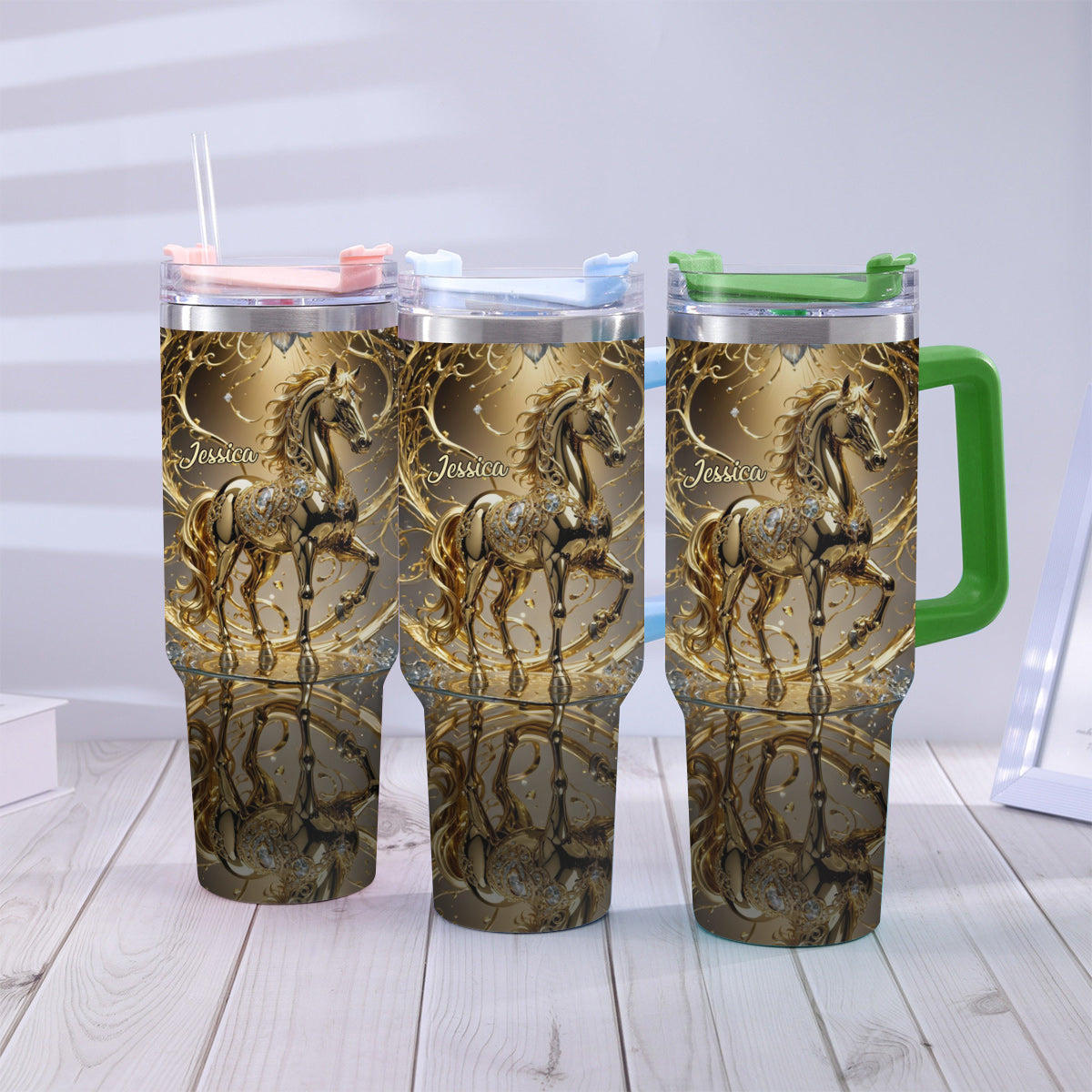 Love Horse - Personalized Horse Tumbler With Handle