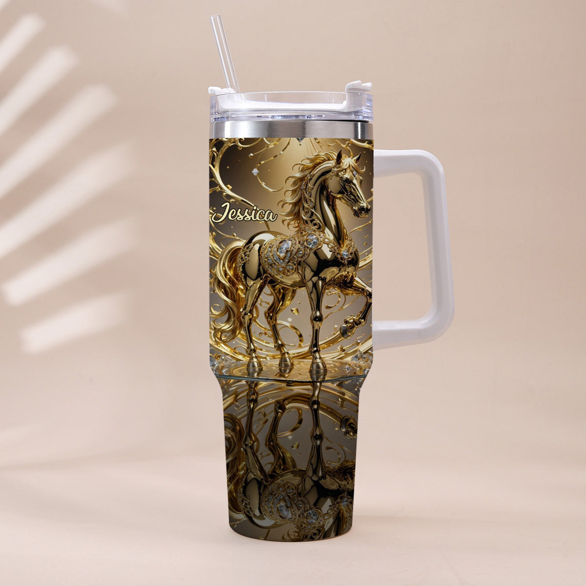 Love Horse - Personalized Horse Tumbler With Handle