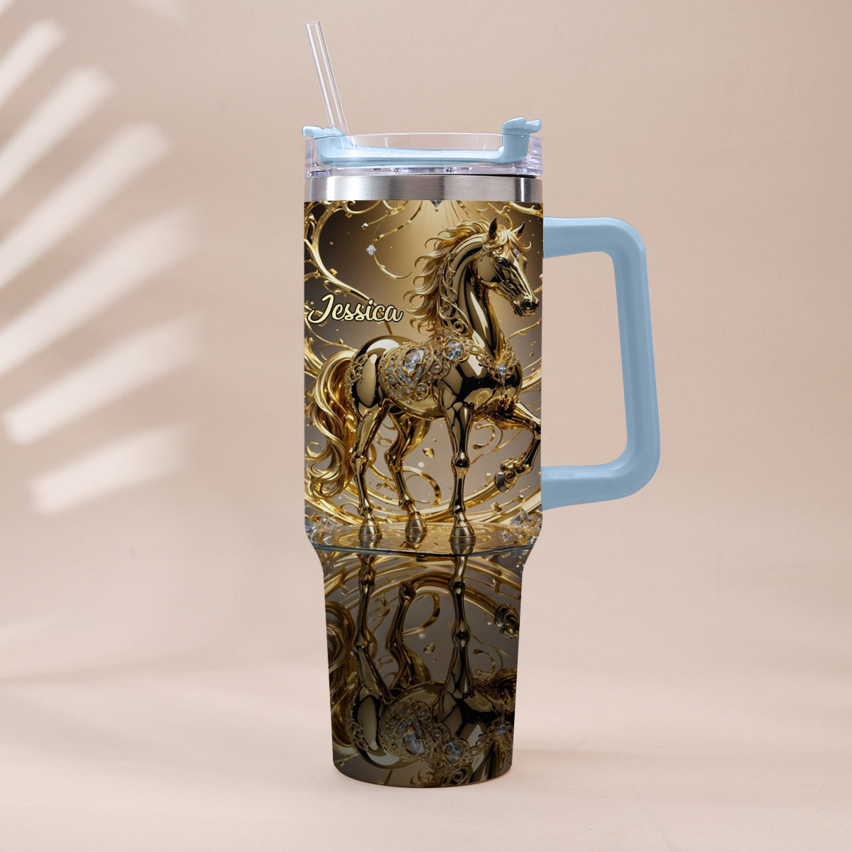 Love Horse - Personalized Horse Tumbler With Handle