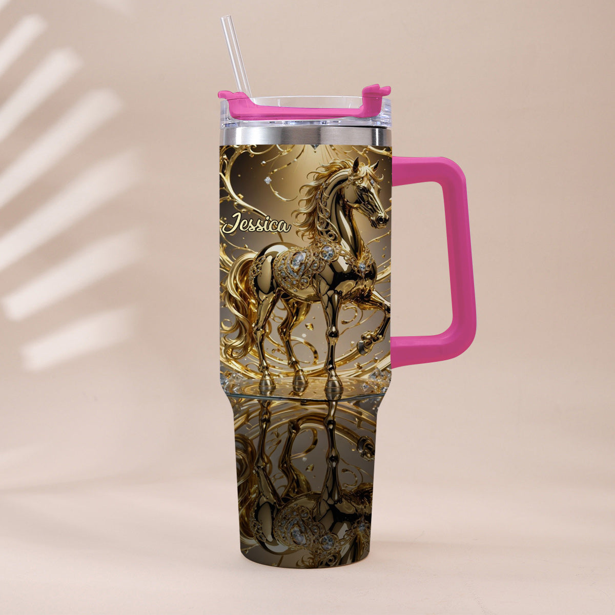 Love Horse - Personalized Horse Tumbler With Handle