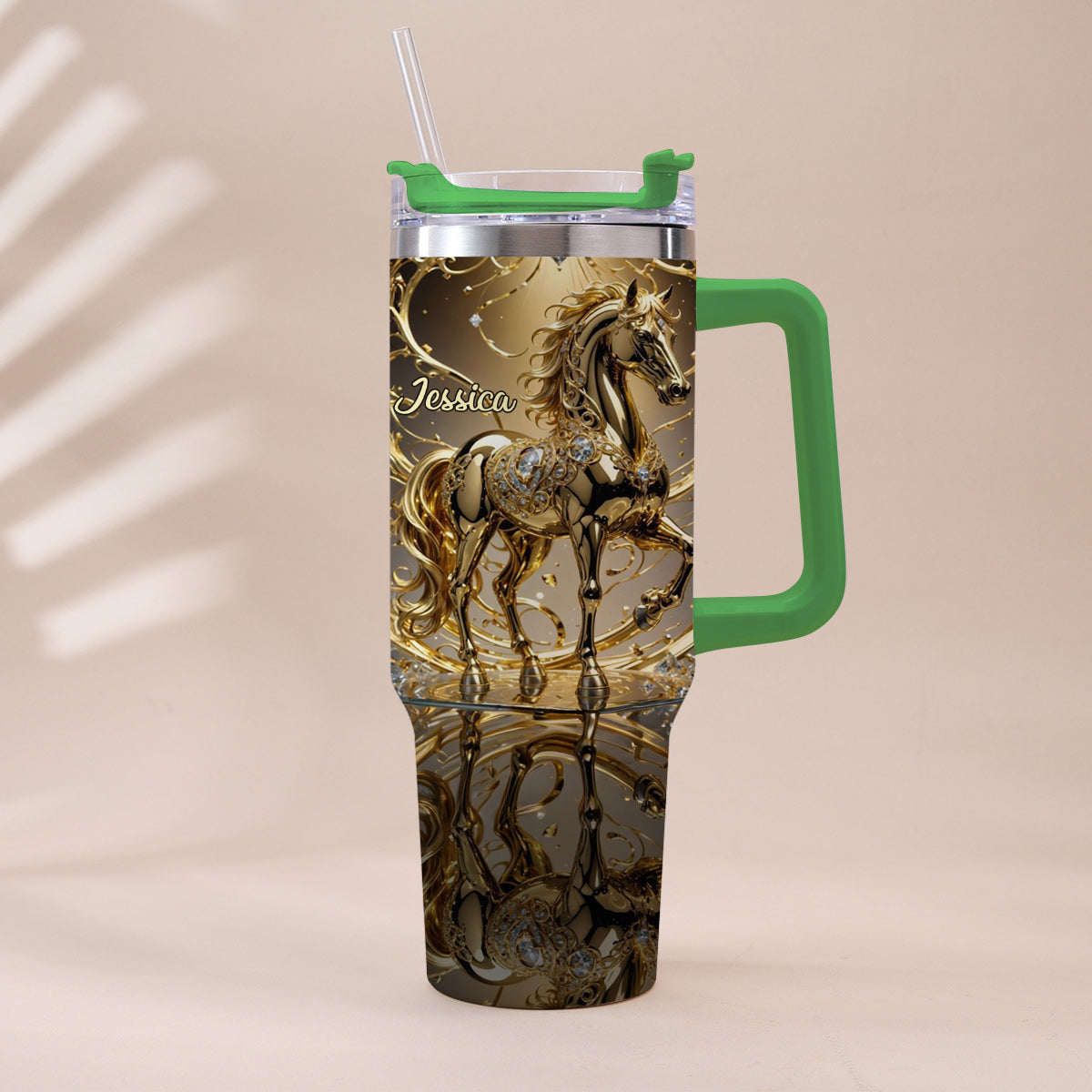 Love Horse - Personalized Horse Tumbler With Handle