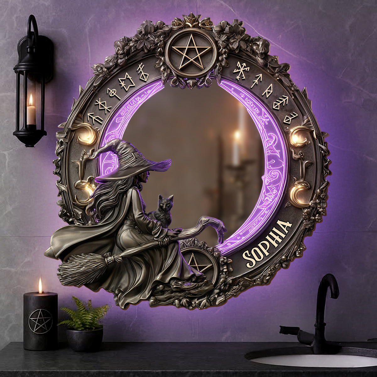 Practical Magic - Personalized Witch Wall Mirror With LED Light