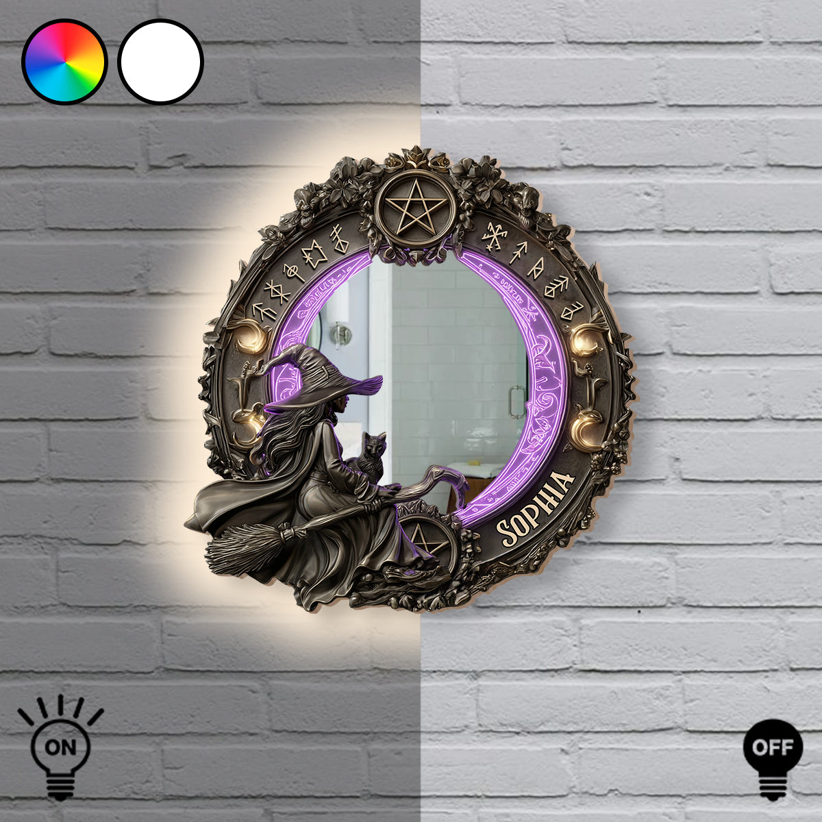 Practical Magic - Personalized Witch Wall Mirror With LED Light