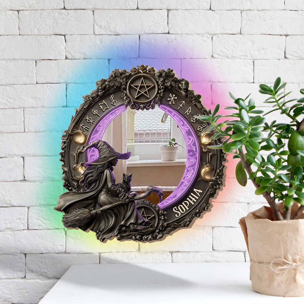 Practical Magic - Personalized Witch Wall Mirror With LED Light