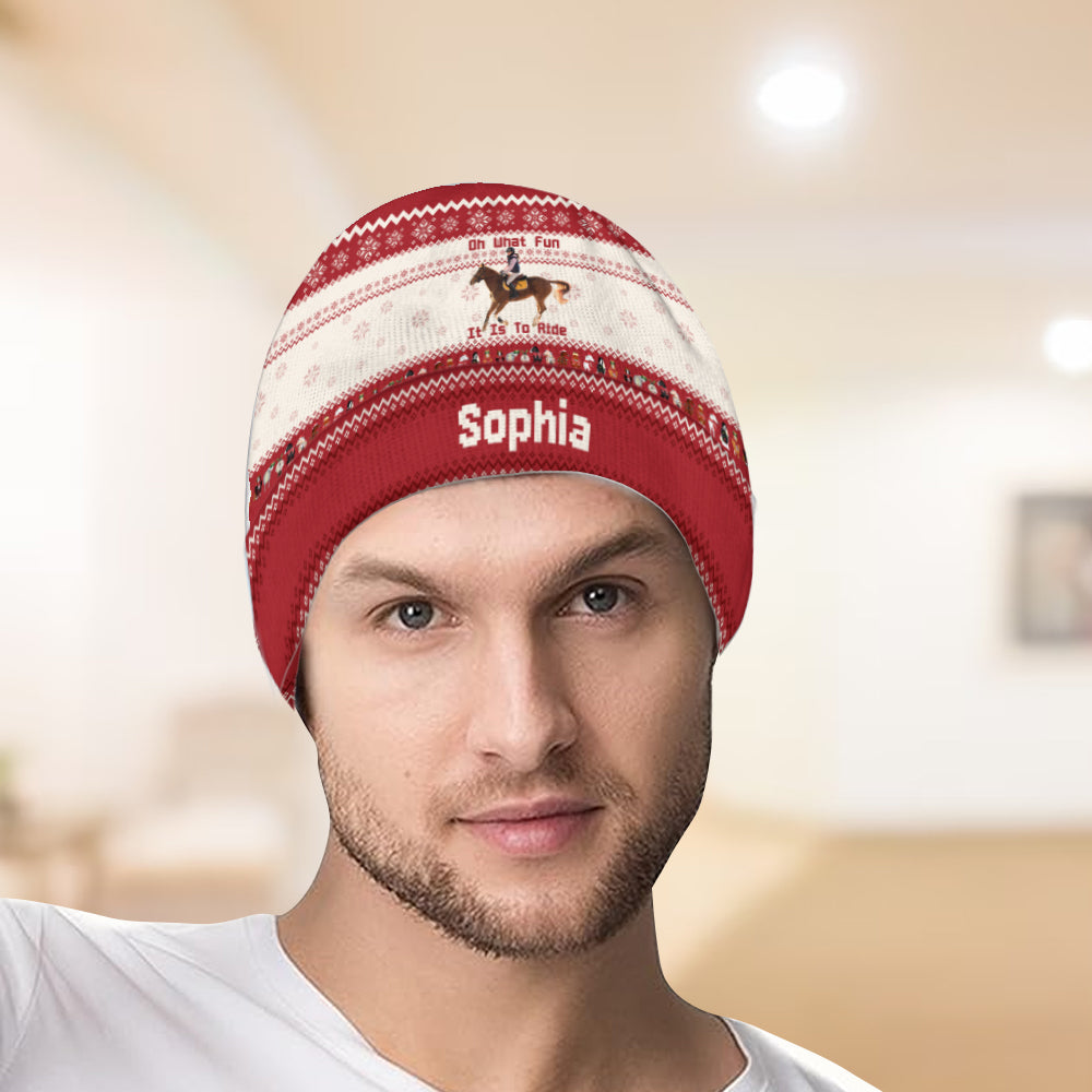Oh What Fun It Is To Ride - Personalized Horse Beanie Hat