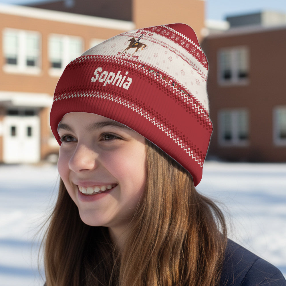 Oh What Fun It Is To Ride - Personalized Horse Beanie Hat