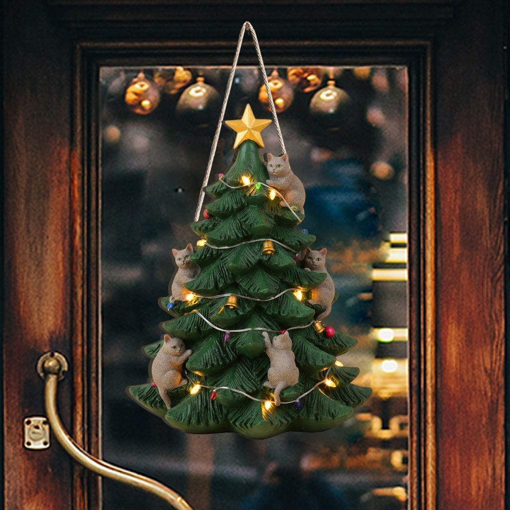 Naught Cats Christmas Tree Pet Lovers - Personalized Cat Custom Shaped Wood Sign