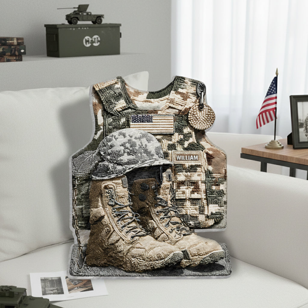 Hommage à tous ceux qui ont servi - Coussin personnalisé en fausse fourrure en forme de vétéran