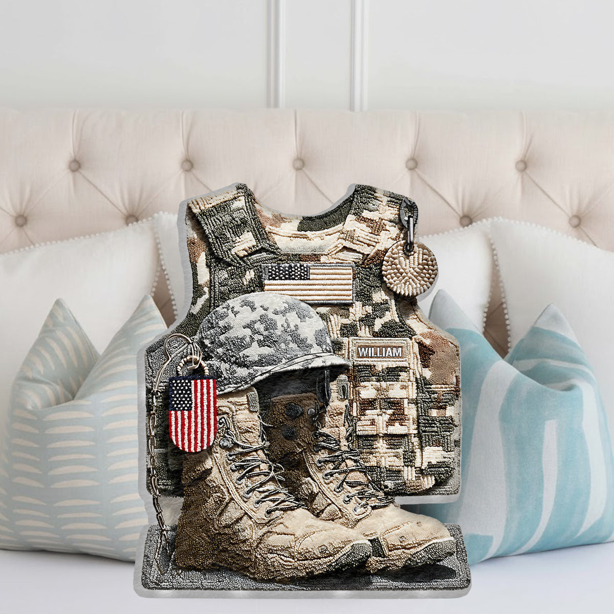 Hommage à tous ceux qui ont servi - Coussin personnalisé en fausse fourrure en forme de vétéran