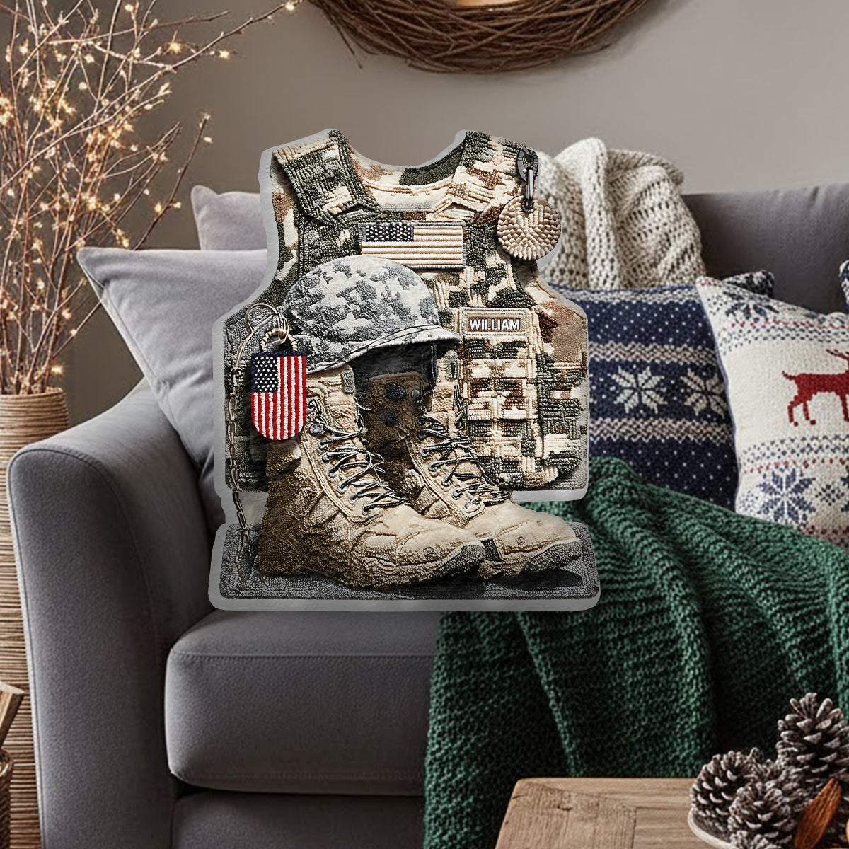 Hommage à tous ceux qui ont servi - Coussin personnalisé en fausse fourrure en forme de vétéran