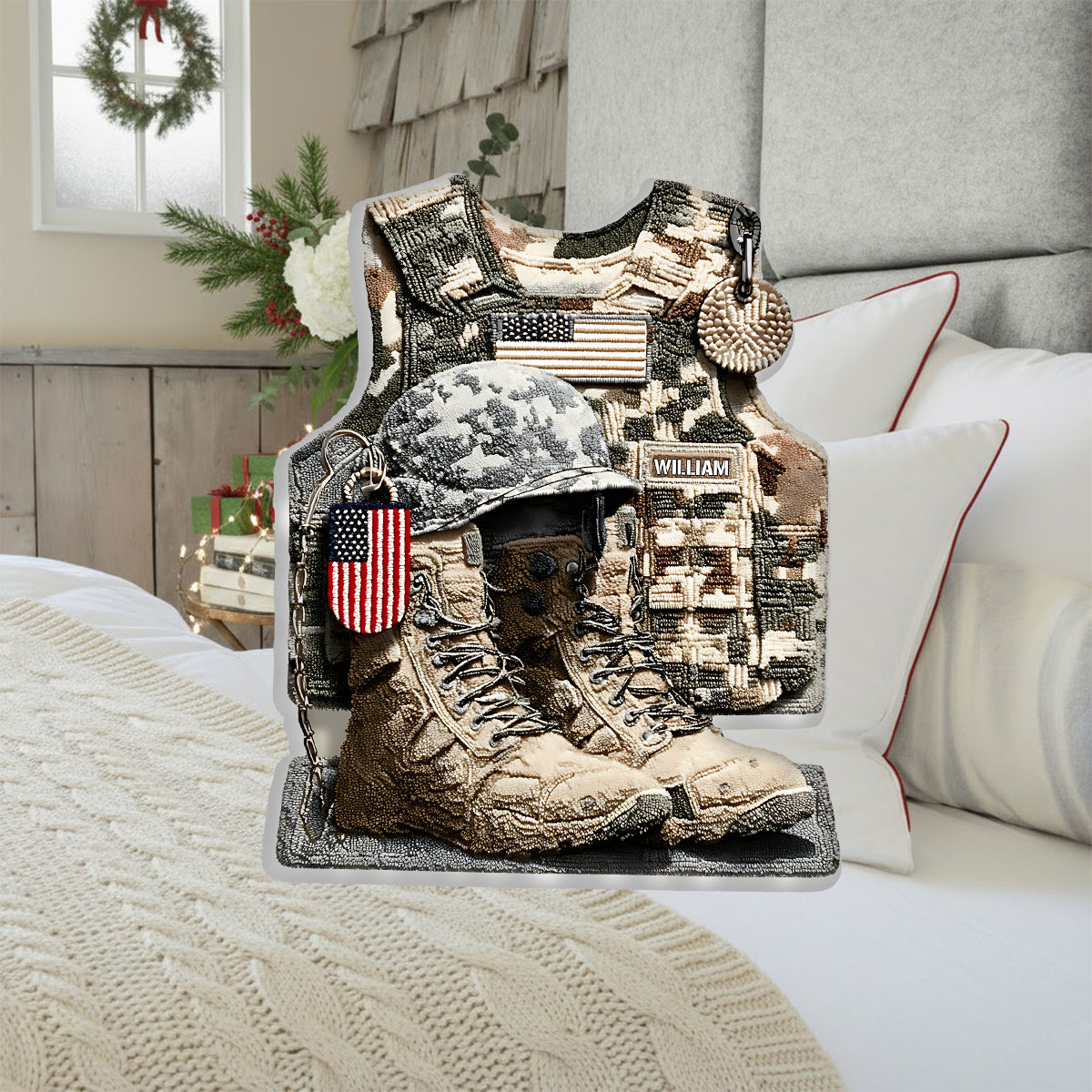 Hommage à tous ceux qui ont servi - Coussin personnalisé en fausse fourrure en forme de vétéran