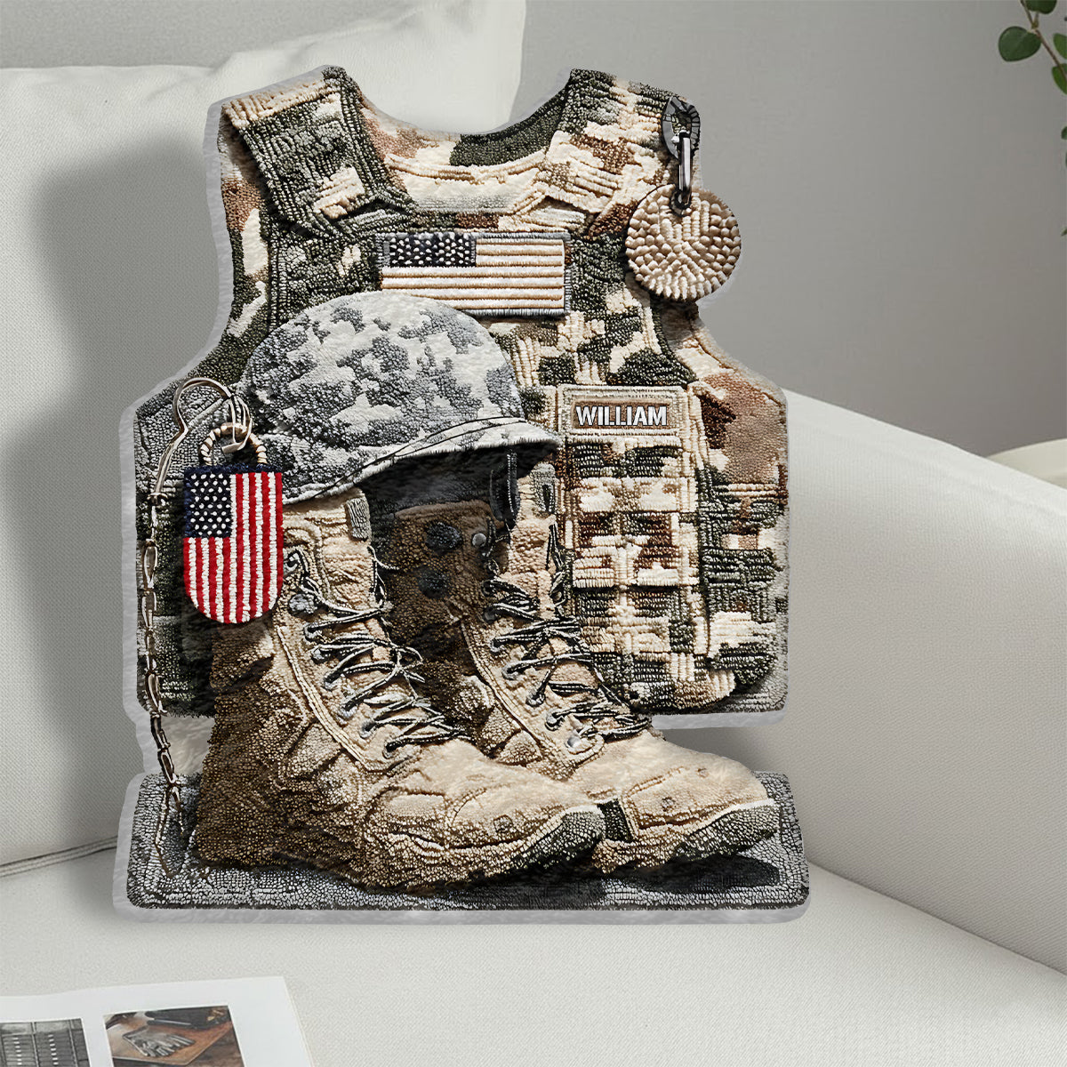 Hommage à tous ceux qui ont servi - Coussin personnalisé en fausse fourrure en forme de vétéran
