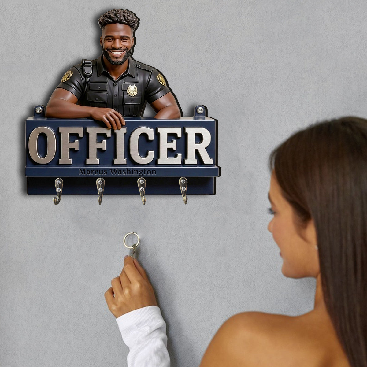 Photo Personnalisée - Porte-Clés en Forme de Policier