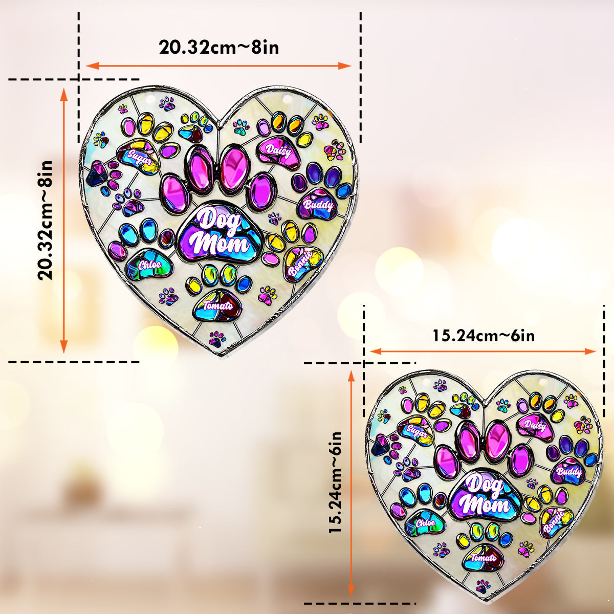 Colorful Heart Paw Dog Mom - Personalized Dog Window Hanging Suncatcher Ornament