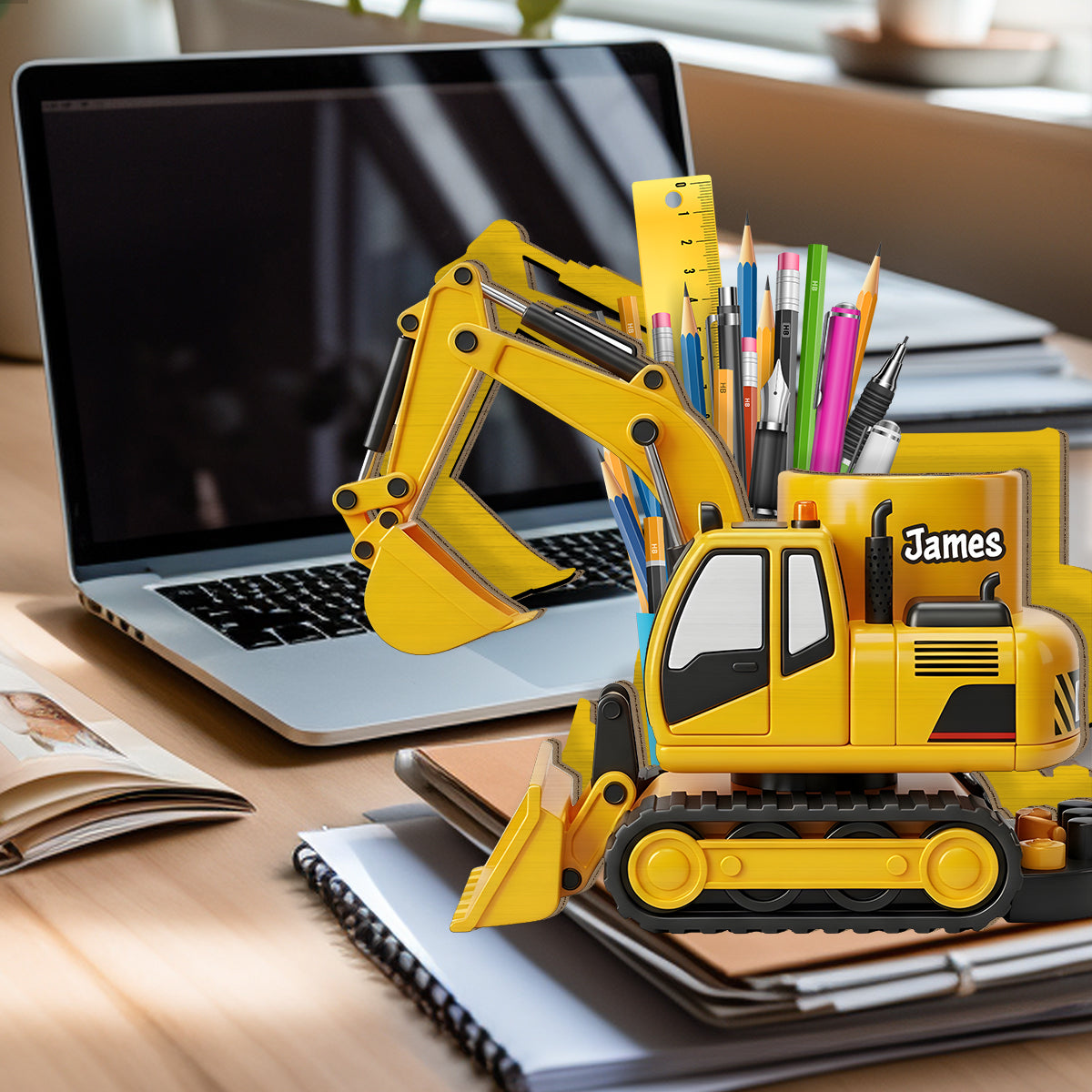 Véhicule de chantier cool - Porte-stylo en bois personnalisé pour enfant