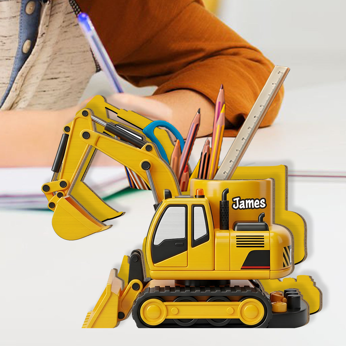 Véhicule de chantier cool - Porte-stylo en bois personnalisé pour enfant