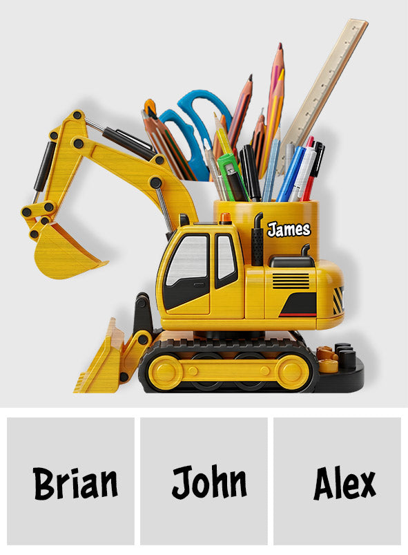 Véhicule de chantier cool - Porte-stylo en bois personnalisé pour enfant