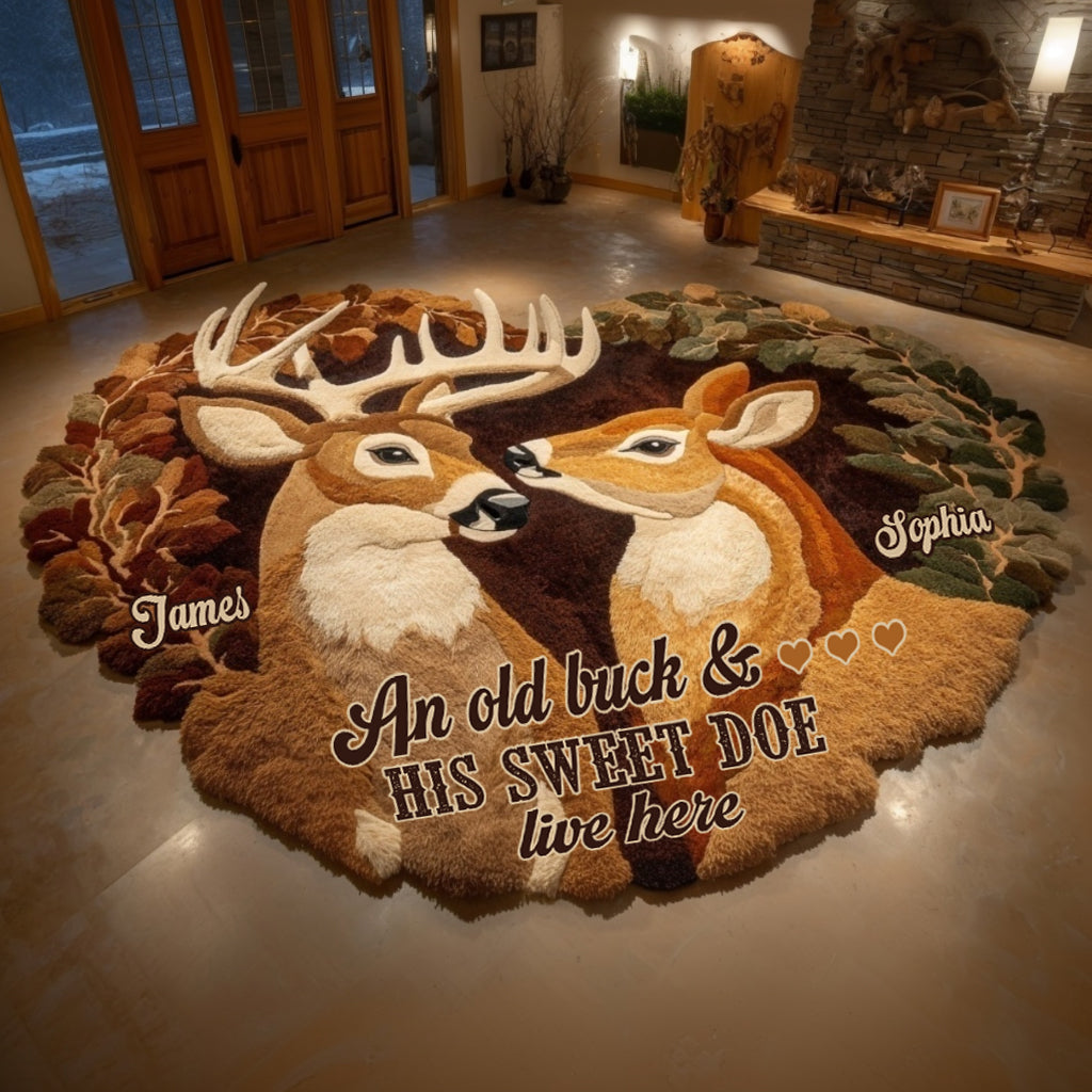 Cerf et biche – Cadeau pour couple – Tapis de chasse antidérapant personnalisé