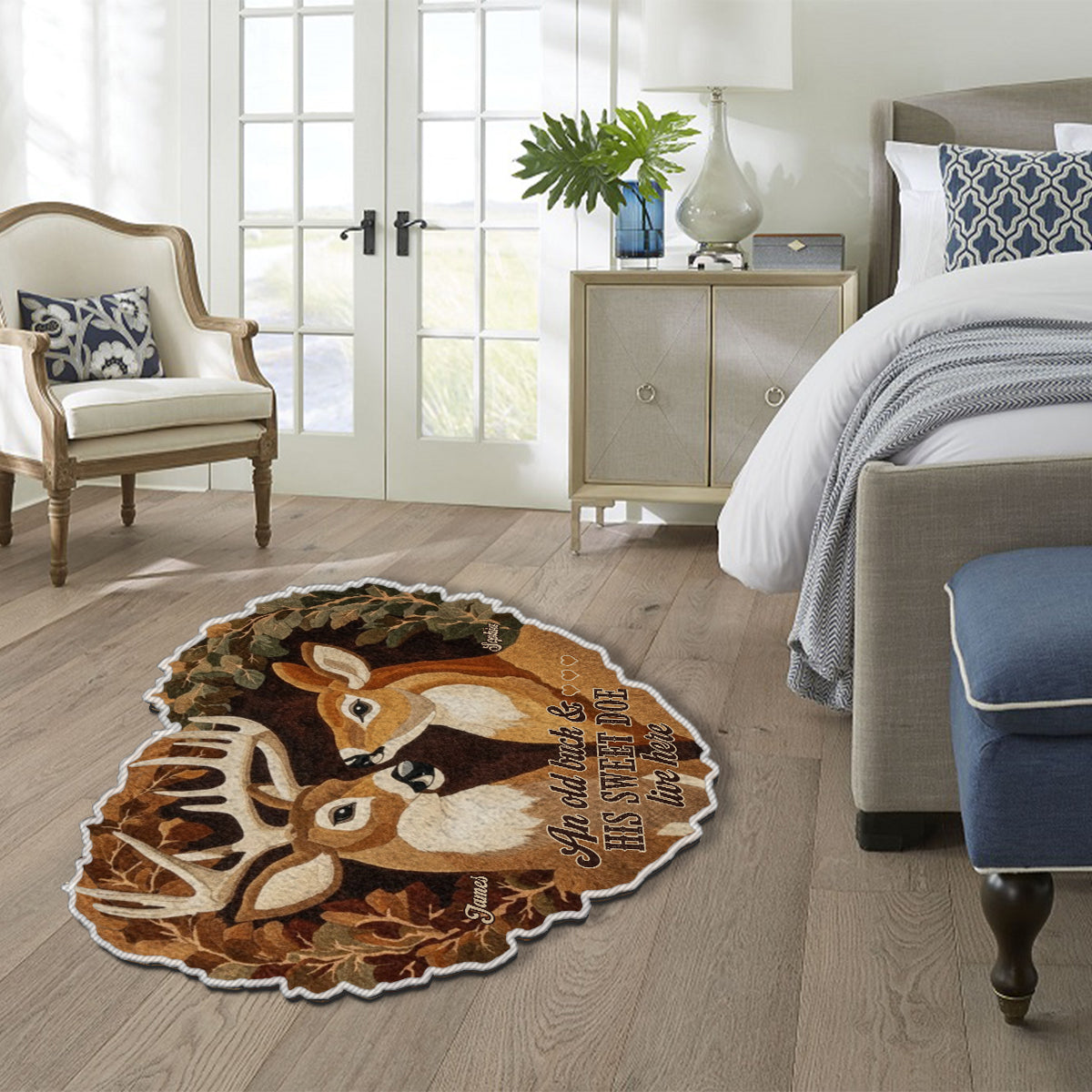 Cerf et biche – Cadeau pour couple – Tapis de chasse antidérapant personnalisé