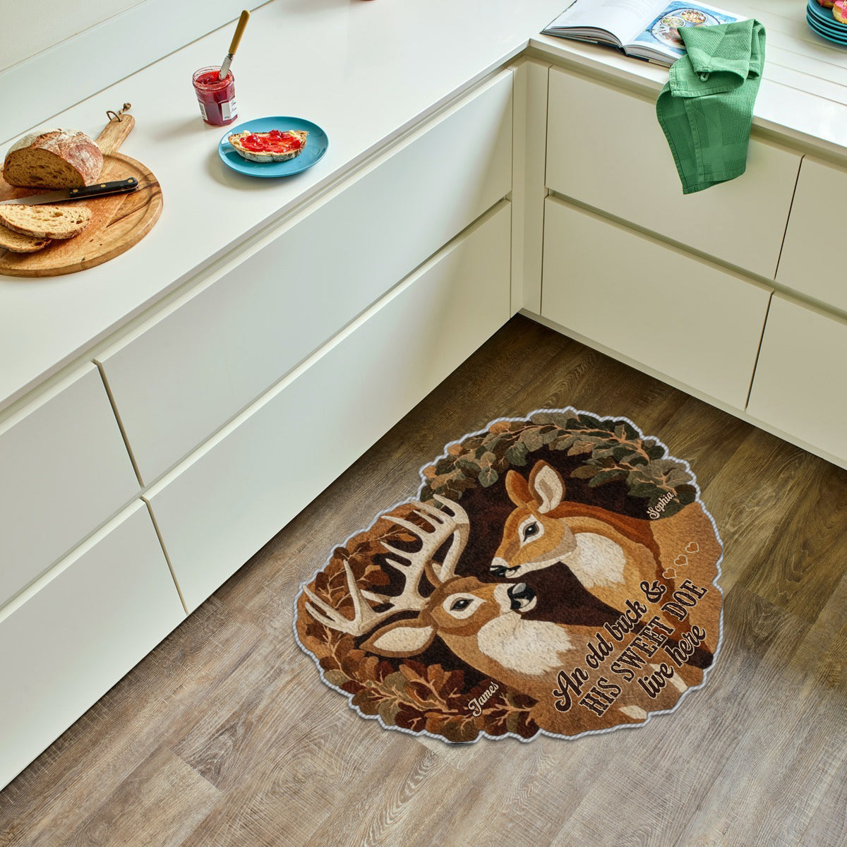 Cerf et biche – Cadeau pour couple – Tapis de chasse antidérapant personnalisé