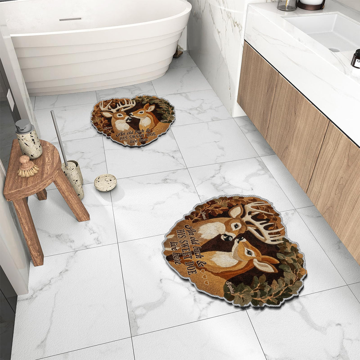 Cerf et biche – Cadeau pour couple – Tapis de chasse antidérapant personnalisé