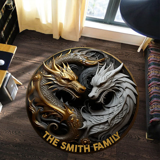 Tapis rond personnalisé Dragons Majestueux