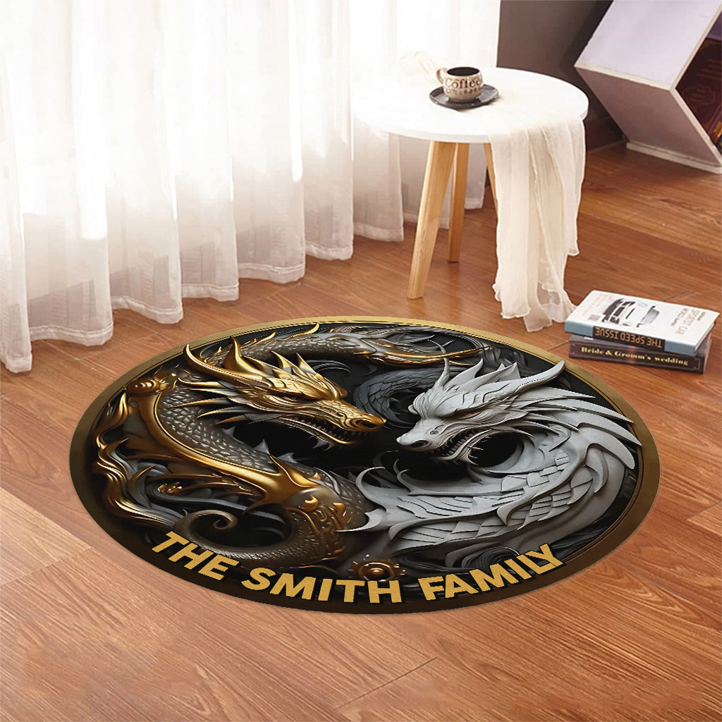 Tapis rond personnalisé Dragons Majestueux