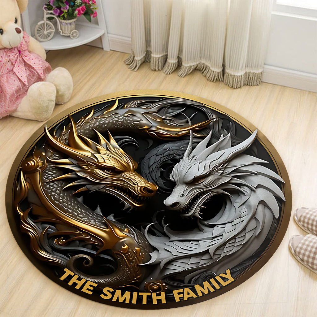 Tapis rond personnalisé Dragons Majestueux