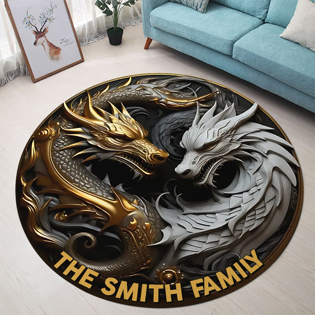 Tapis rond personnalisé Dragons Majestueux