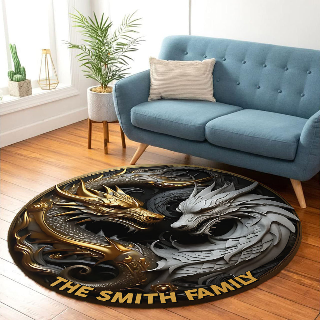 Tapis rond personnalisé Dragons Majestueux