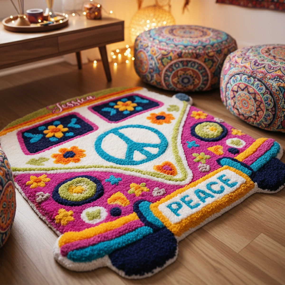 Tapis Hippie Van - Tapis touffeté antidérapant personnalisé