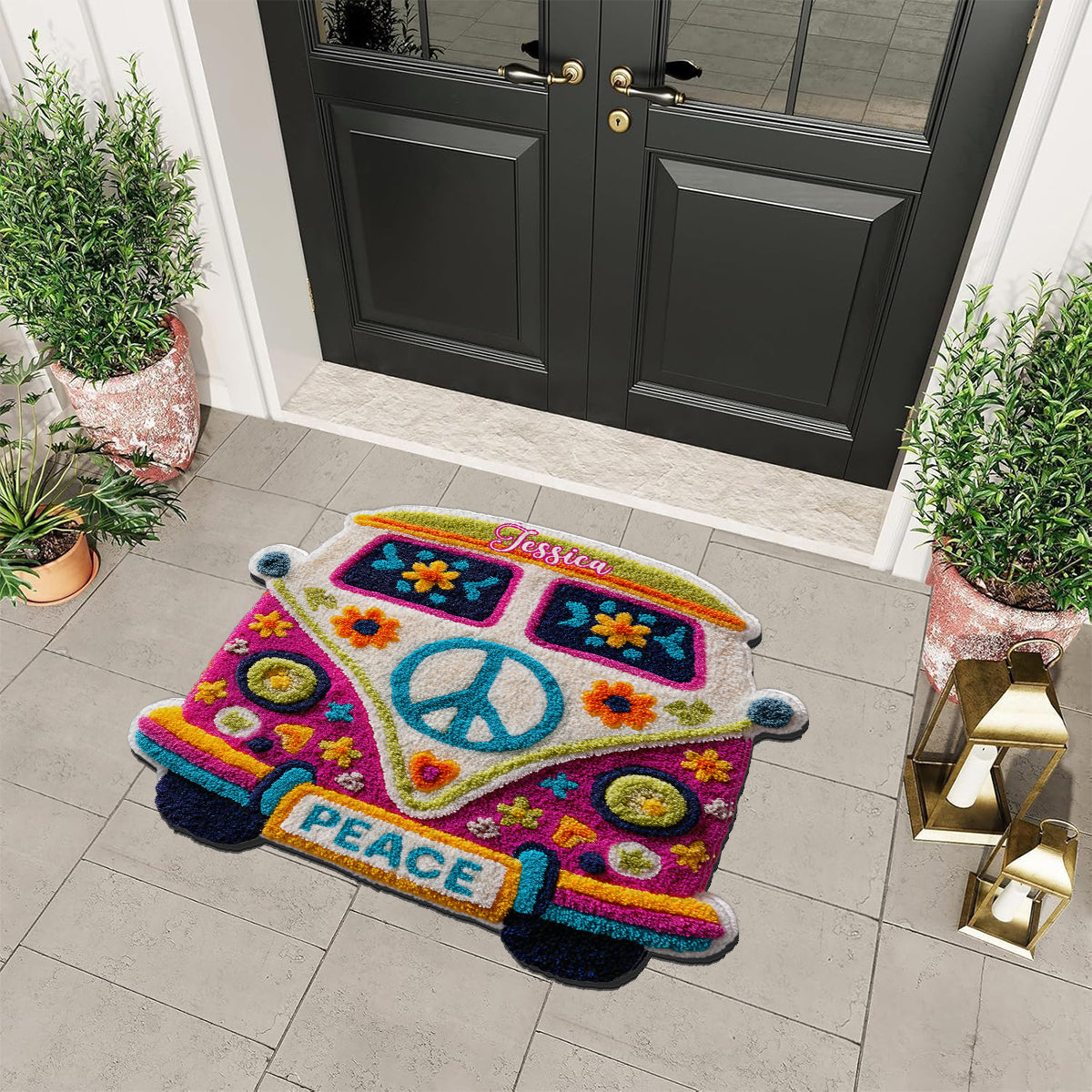 Tapis Hippie Van - Tapis touffeté antidérapant personnalisé