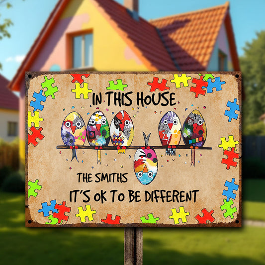 Autism Decor - In This House, It's Ok To Be Different - Personalized Autism Awareness Rectangle Metal Sign