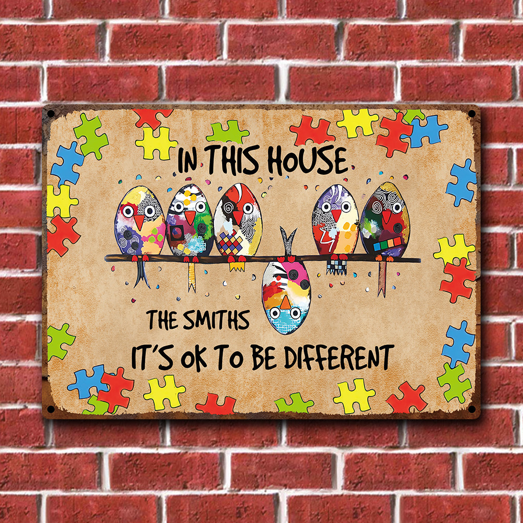 Autism Decor - In This House, It's Ok To Be Different - Personalized Autism Awareness Rectangle Metal Sign