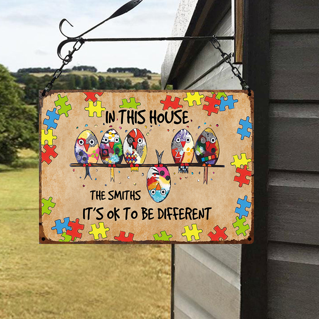 Autism Decor - In This House, It's Ok To Be Different - Personalized Autism Awareness Rectangle Metal Sign