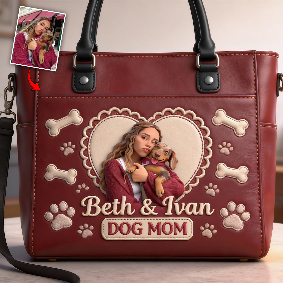Dog Mom - Personalized Dog Leather Handbag