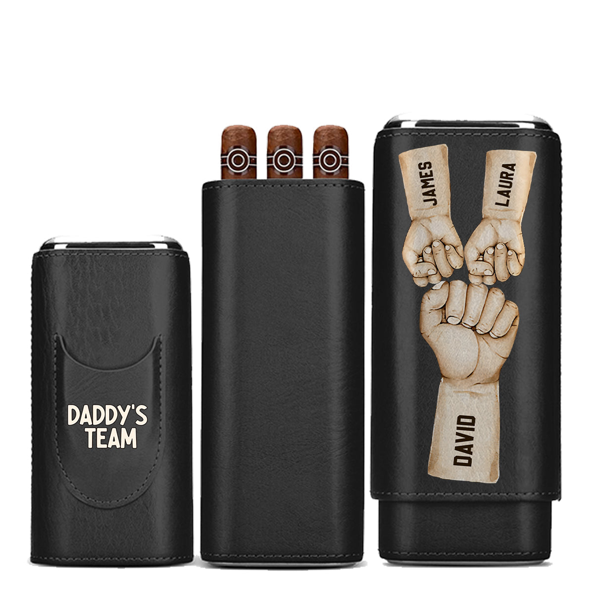 Daddy's Team Fist Bump - Personalized Father Leather Cigar Humidor Case