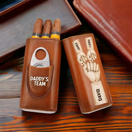 Daddy's Team Fist Bump - Personalized Father Leather Cigar Humidor Case