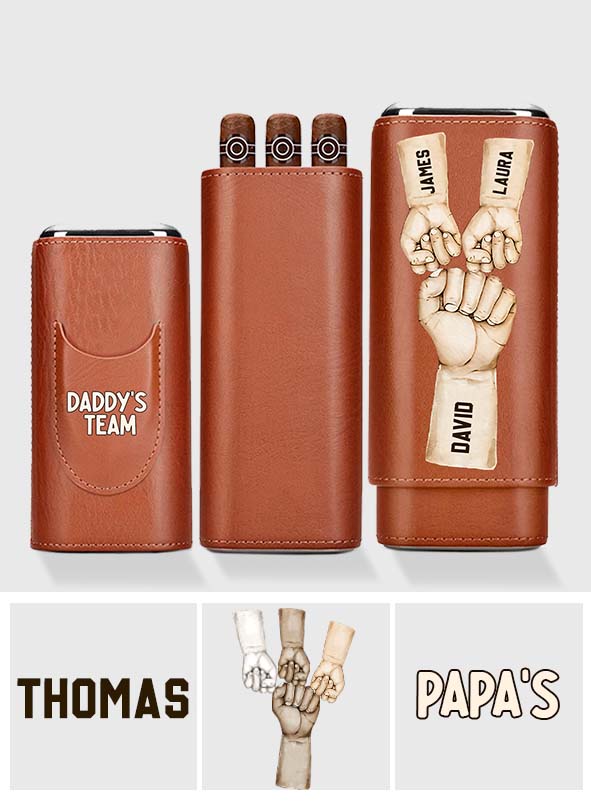 Daddy's Team Fist Bump - Personalized Father Leather Cigar Humidor Case
